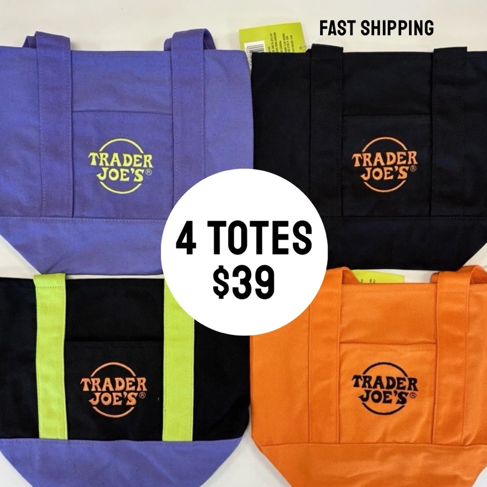 (SET of 4) 🎃 Trader Joe’s Mini Canvas Tote Bags. Trick or Treat. All colors.